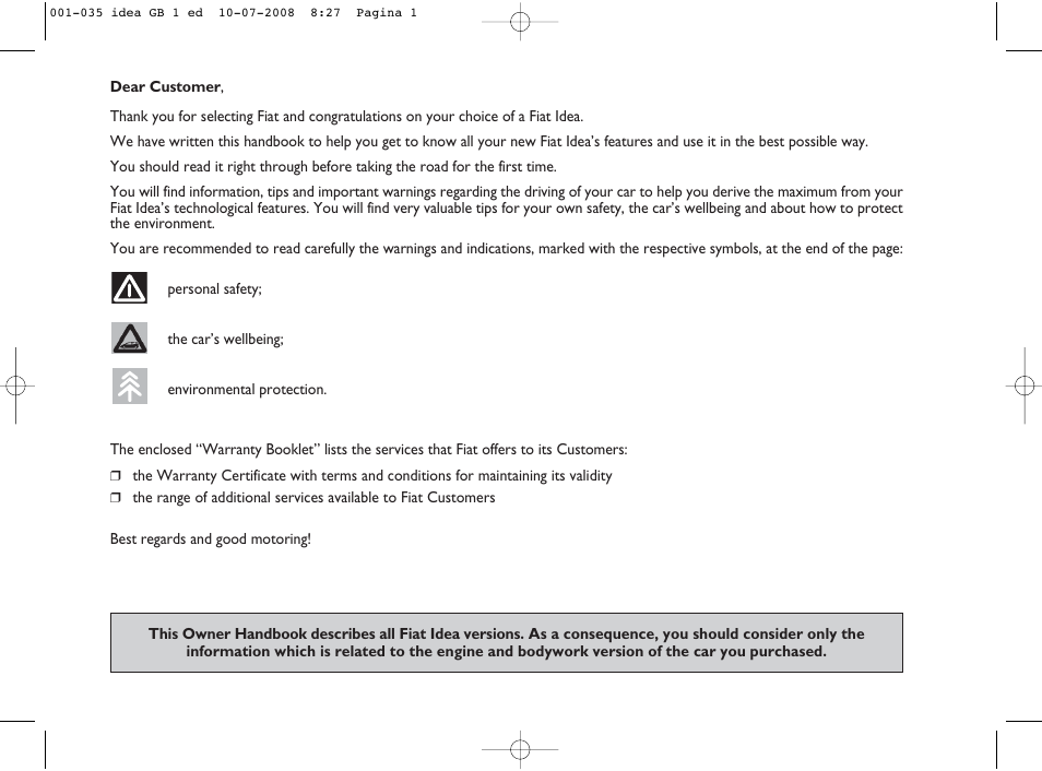 FIAT Idea User Manual | Page 2 / 210