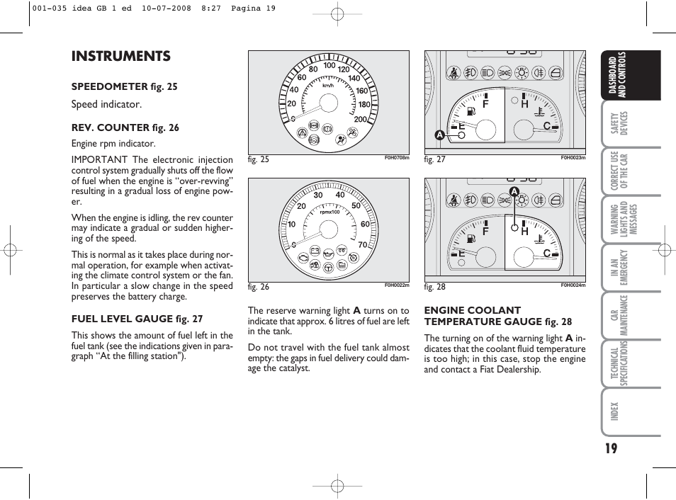 Instruments | FIAT Idea User Manual | Page 20 / 210