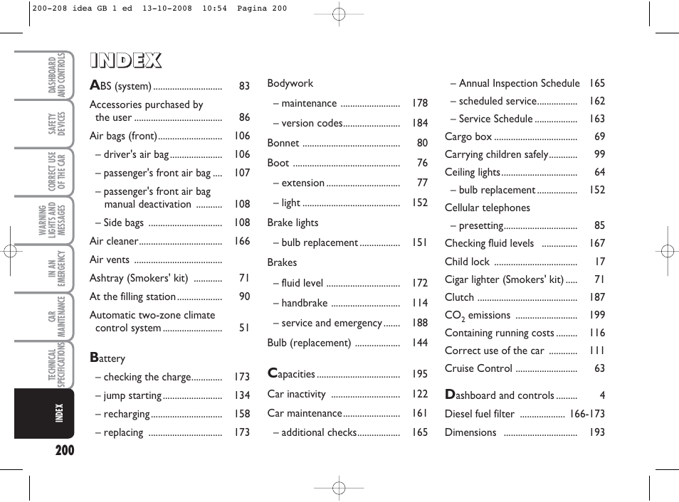 FIAT Idea User Manual | Page 201 / 210