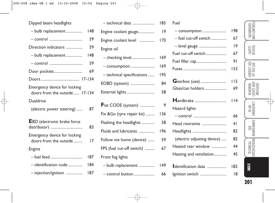 FIAT Idea User Manual | Page 202 / 210