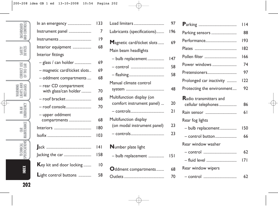 FIAT Idea User Manual | Page 203 / 210