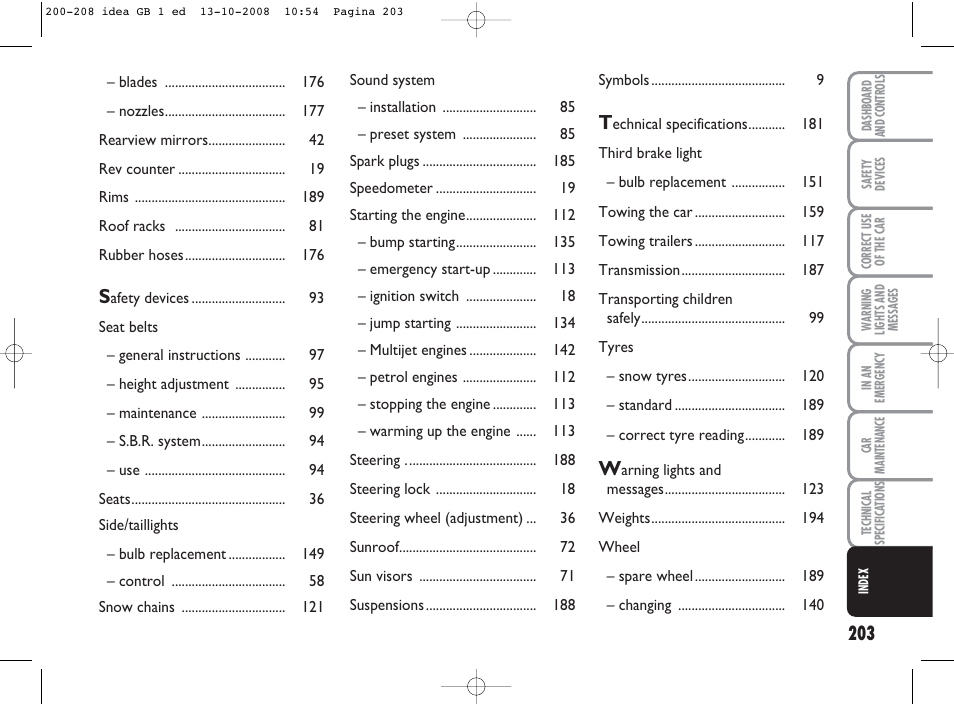 FIAT Idea User Manual | Page 204 / 210