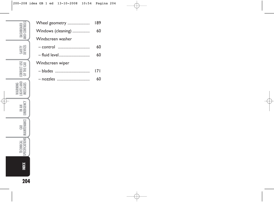 FIAT Idea User Manual | Page 205 / 210