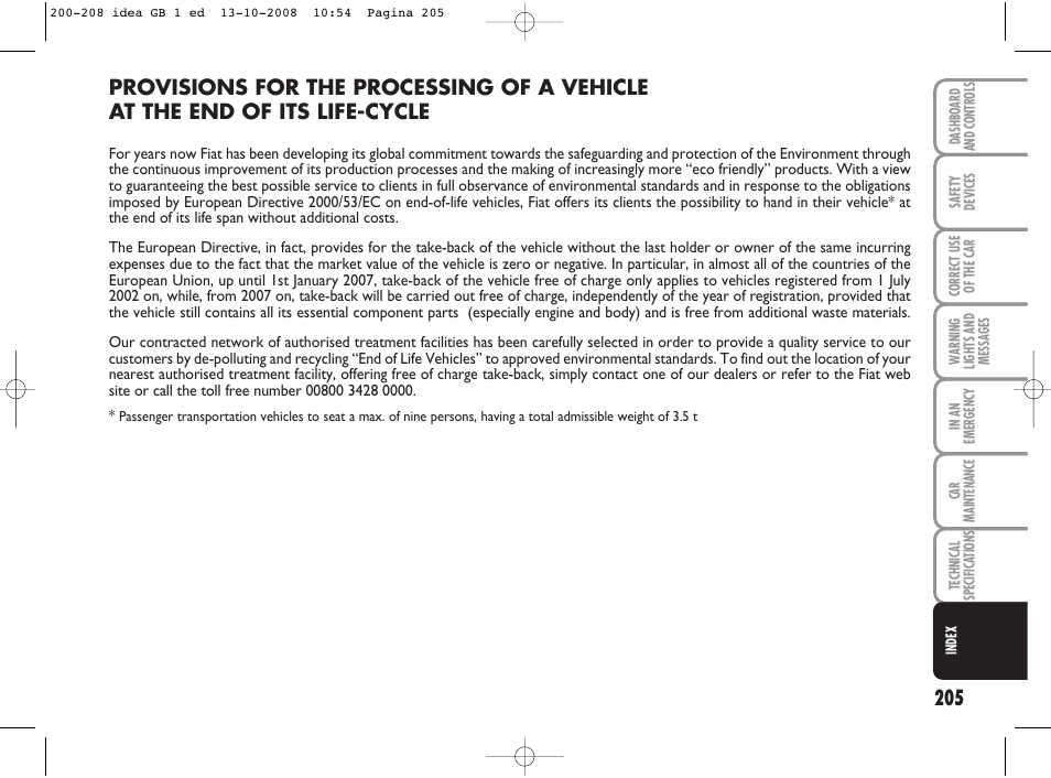 FIAT Idea User Manual | Page 206 / 210