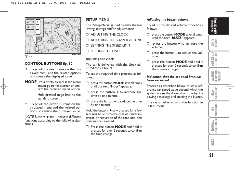 FIAT Idea User Manual | Page 22 / 210