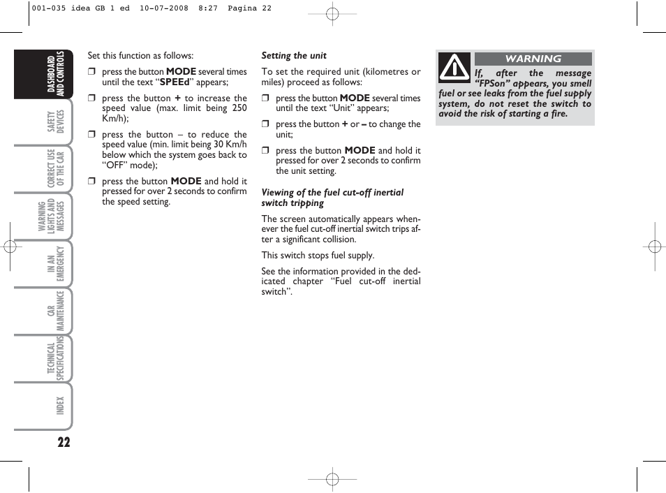 FIAT Idea User Manual | Page 23 / 210