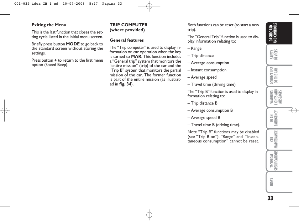 FIAT Idea User Manual | Page 34 / 210