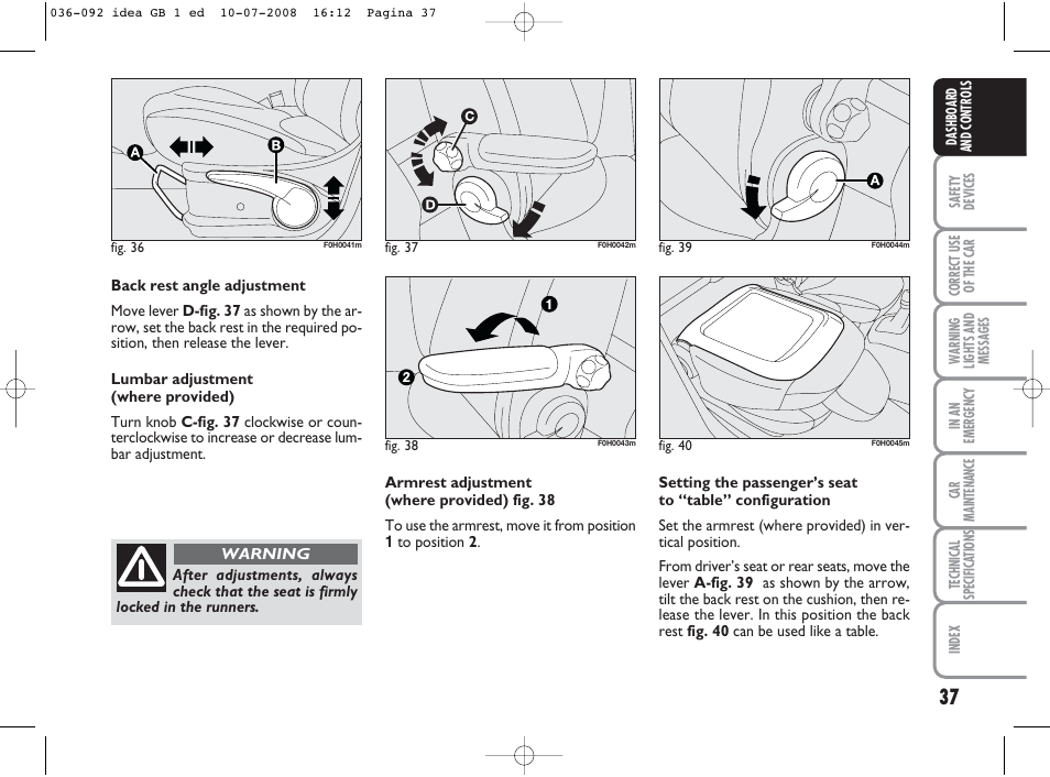 FIAT Idea User Manual | Page 38 / 210