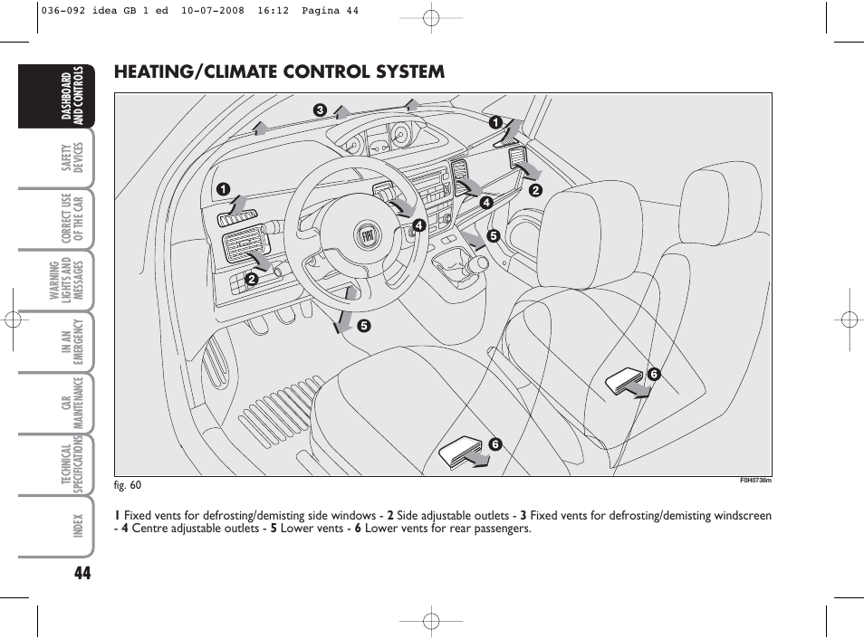 Heating/climate control system | FIAT Idea User Manual | Page 45 / 210