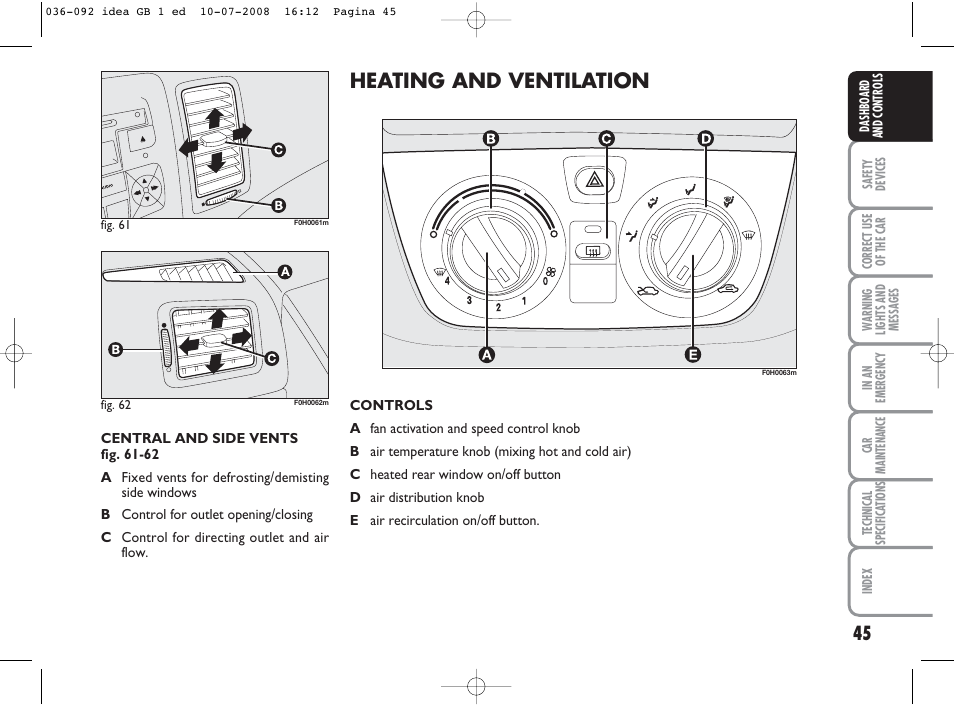 Heating and ventilation | FIAT Idea User Manual | Page 46 / 210