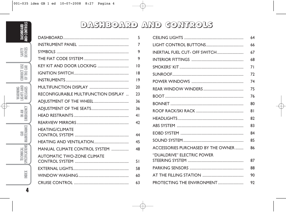 FIAT Idea User Manual | Page 5 / 210