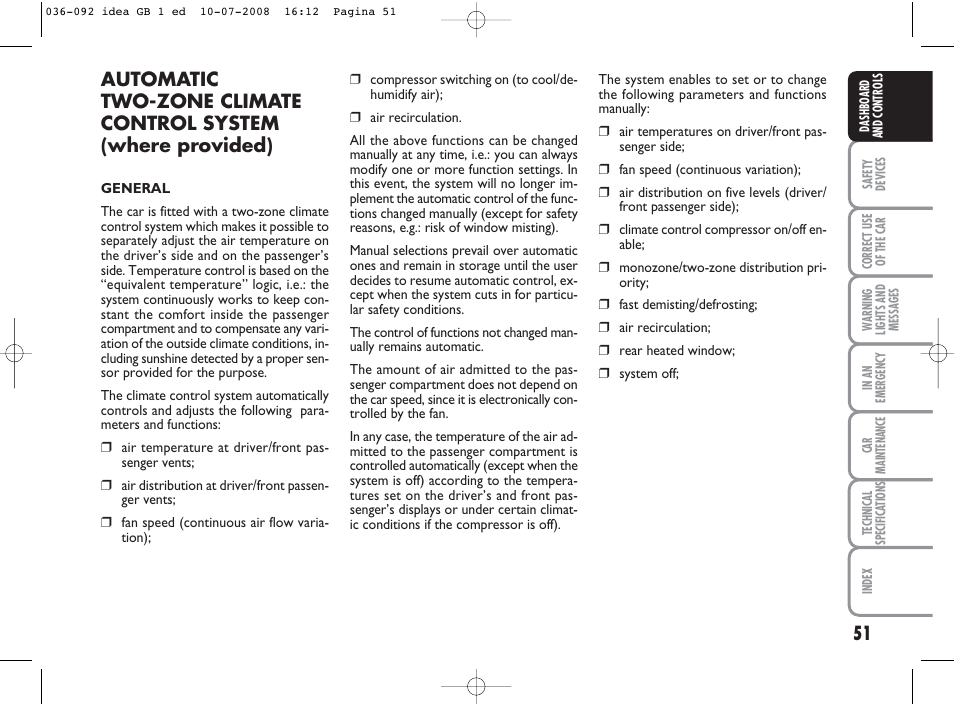 FIAT Idea User Manual | Page 52 / 210