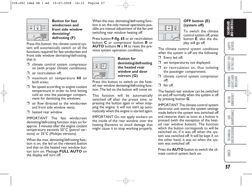 FIAT Idea User Manual | Page 58 / 210