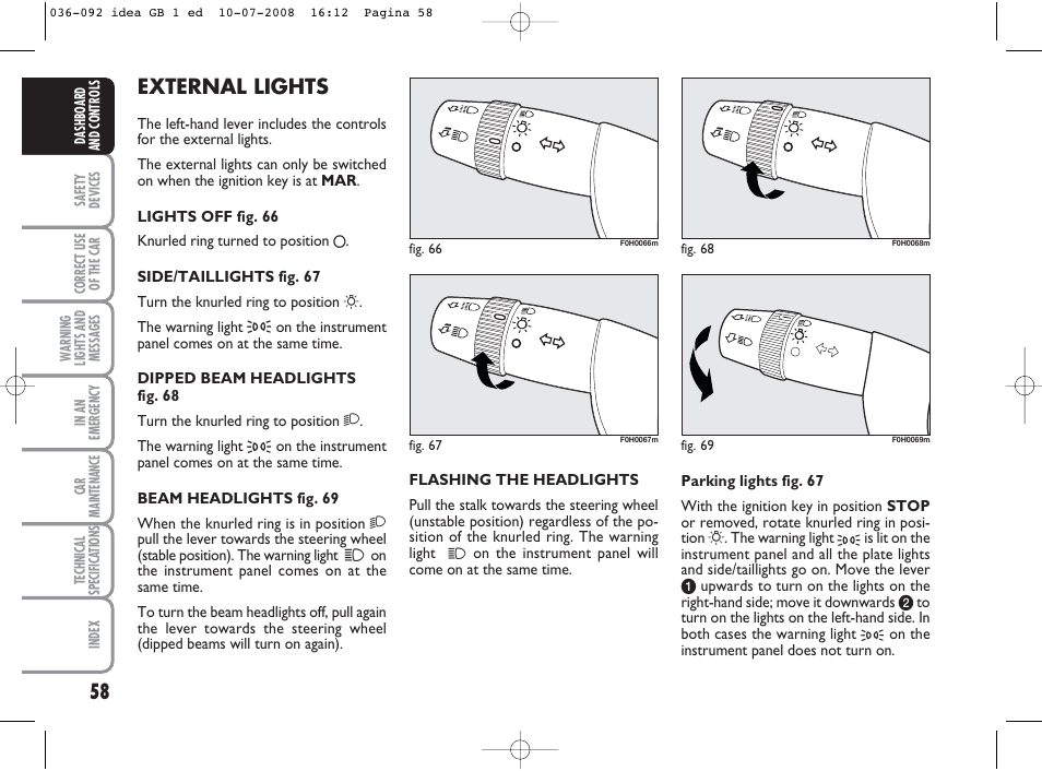 External lights | FIAT Idea User Manual | Page 59 / 210