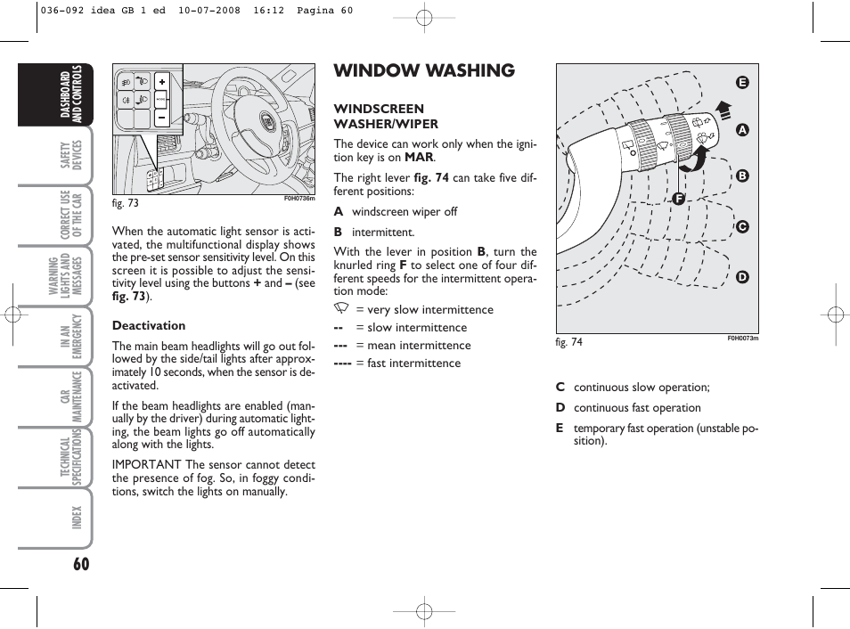 Window washing | FIAT Idea User Manual | Page 61 / 210