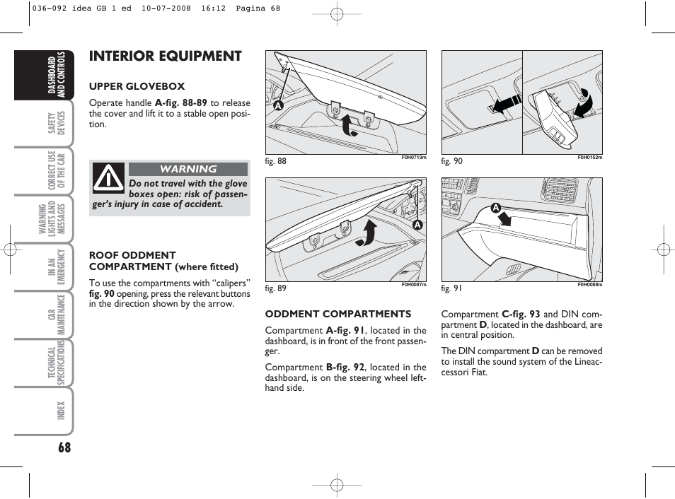 Interior equipment | FIAT Idea User Manual | Page 69 / 210