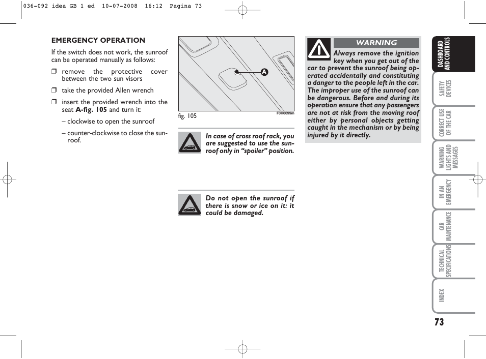 FIAT Idea User Manual | Page 74 / 210