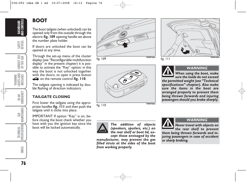 Boot | FIAT Idea User Manual | Page 77 / 210