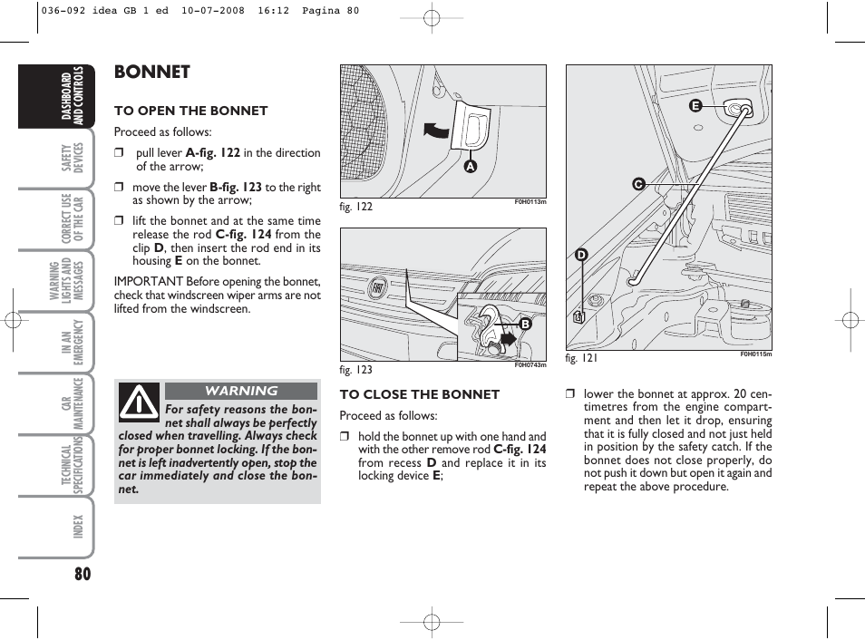 Bonnet | FIAT Idea User Manual | Page 81 / 210