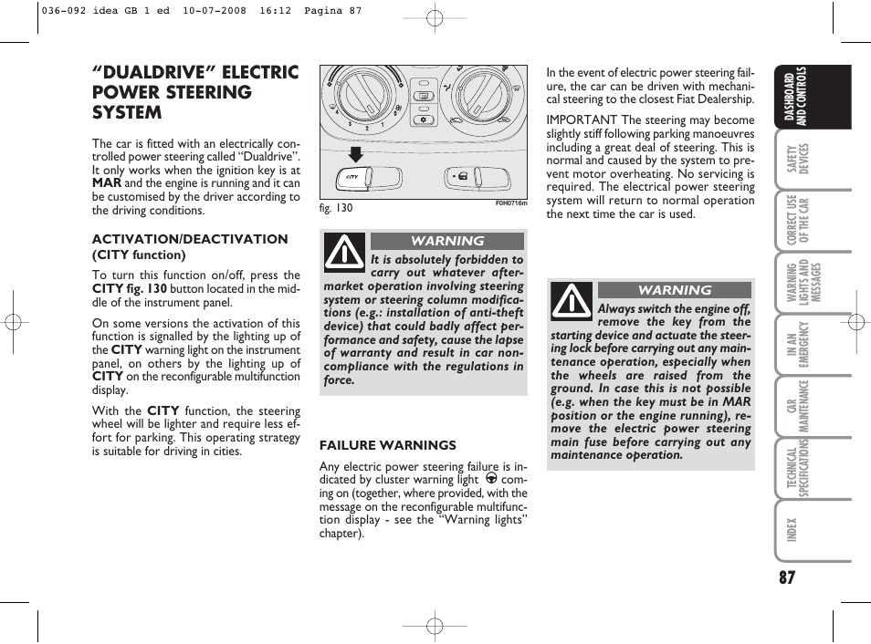 Dualdrive” electric power steering system | FIAT Idea User Manual | Page 88 / 210