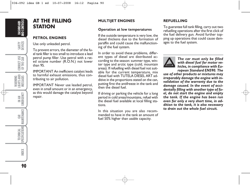 At the filling station | FIAT Idea User Manual | Page 91 / 210