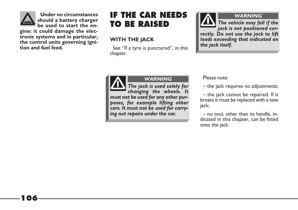 If the car needs to be raised | FIAT Barchetta User Manual | Page 107 / 170