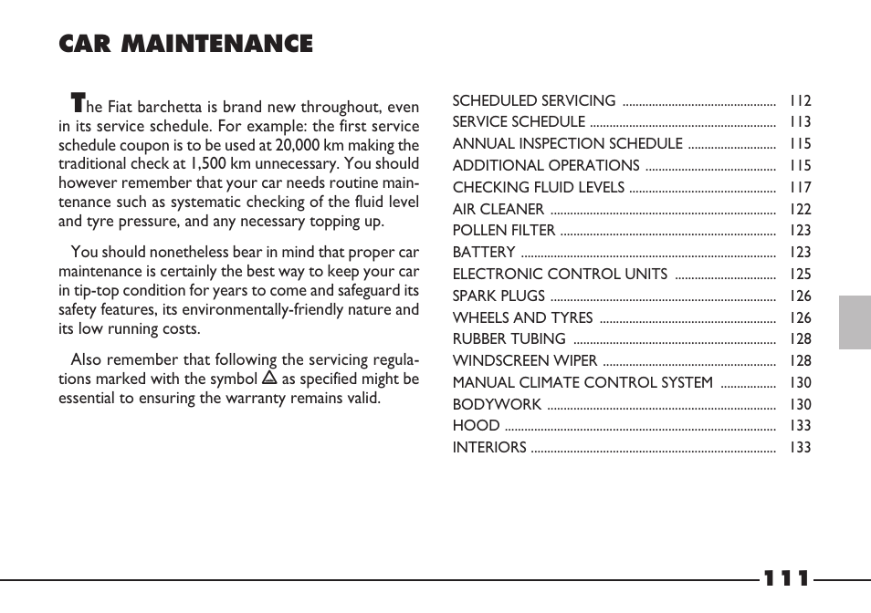 134 gb.pdf, Car maintenance | FIAT Barchetta User Manual | Page 112 / 170