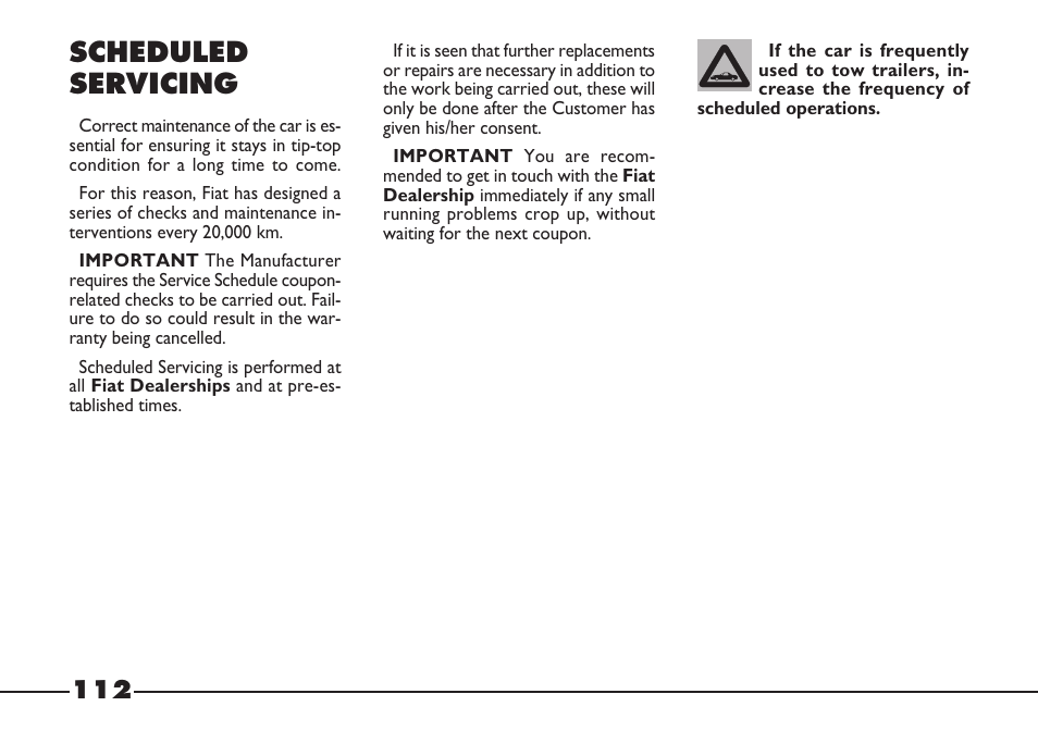 Scheduled servicing | FIAT Barchetta User Manual | Page 113 / 170