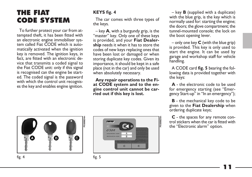 The fiat code system | FIAT Barchetta User Manual | Page 12 / 170