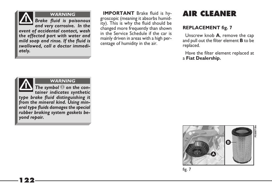 Air cleaner | FIAT Barchetta User Manual | Page 123 / 170