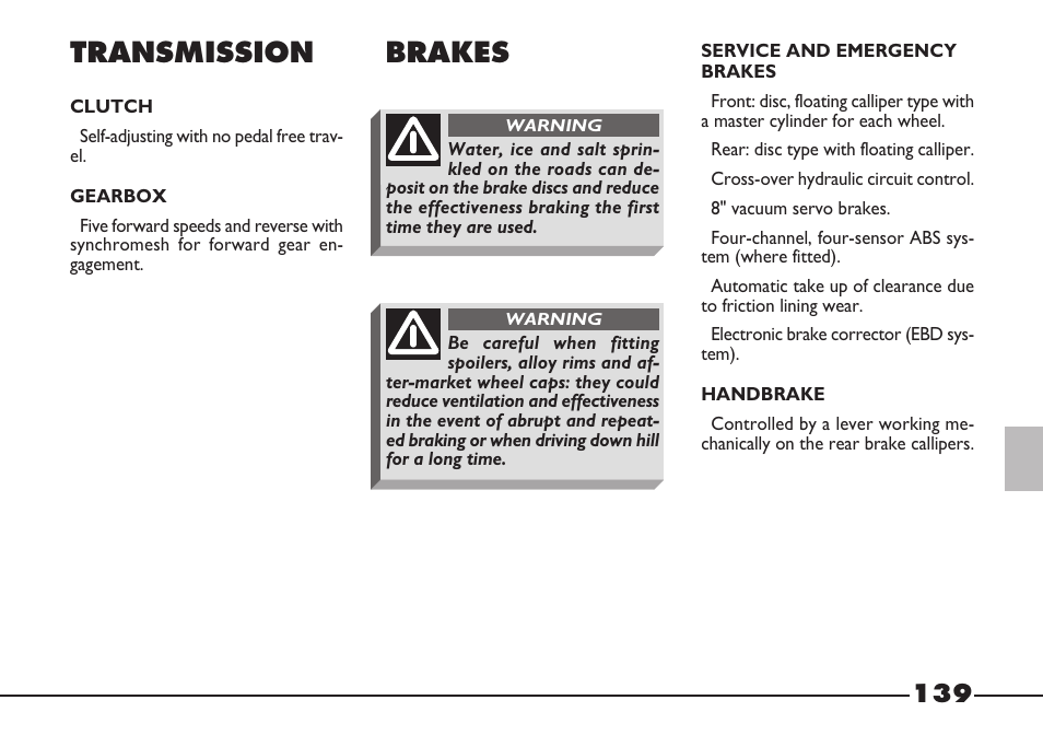 Transmission, Brakes | FIAT Barchetta User Manual | Page 140 / 170