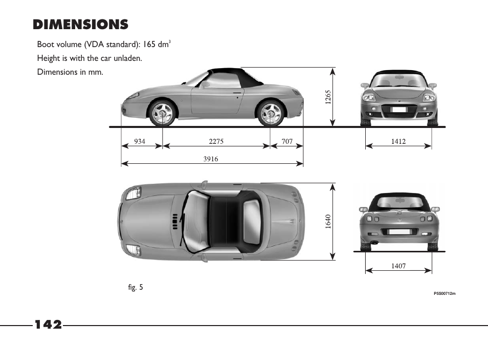 Dimensions | FIAT Barchetta User Manual | Page 143 / 170