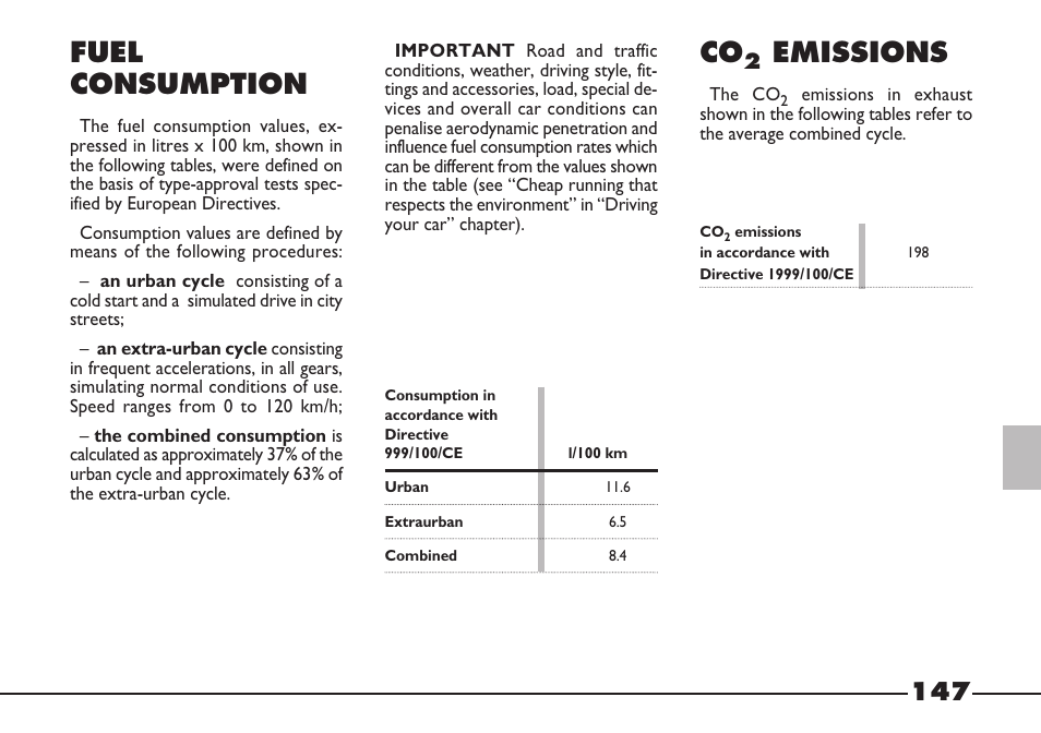 Fuel consumption, Emissions | FIAT Barchetta User Manual | Page 148 / 170