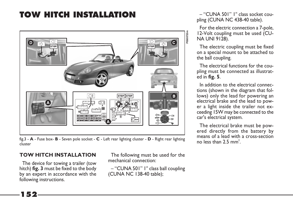 Tow hitch installation | FIAT Barchetta User Manual | Page 153 / 170