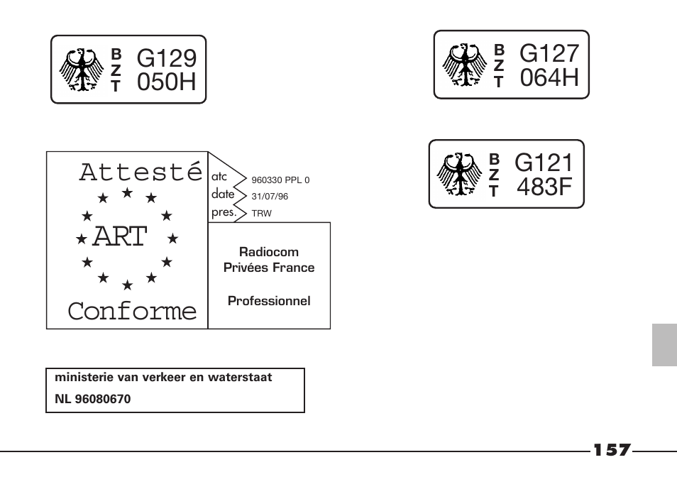 Attesté conforme | FIAT Barchetta User Manual | Page 158 / 170