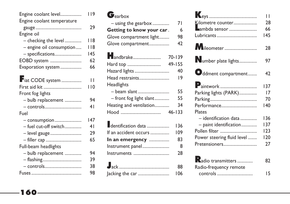 FIAT Barchetta User Manual | Page 161 / 170