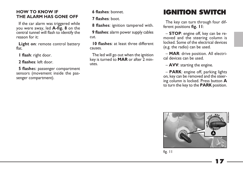 Ignition switch | FIAT Barchetta User Manual | Page 18 / 170