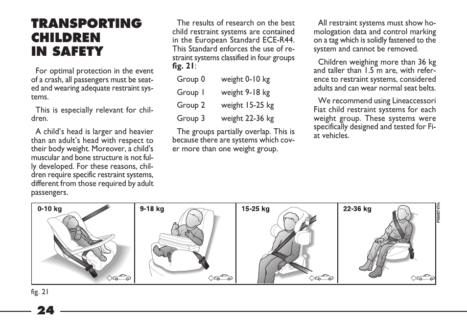 Transporting children in safety | FIAT Barchetta User Manual | Page 25 / 170