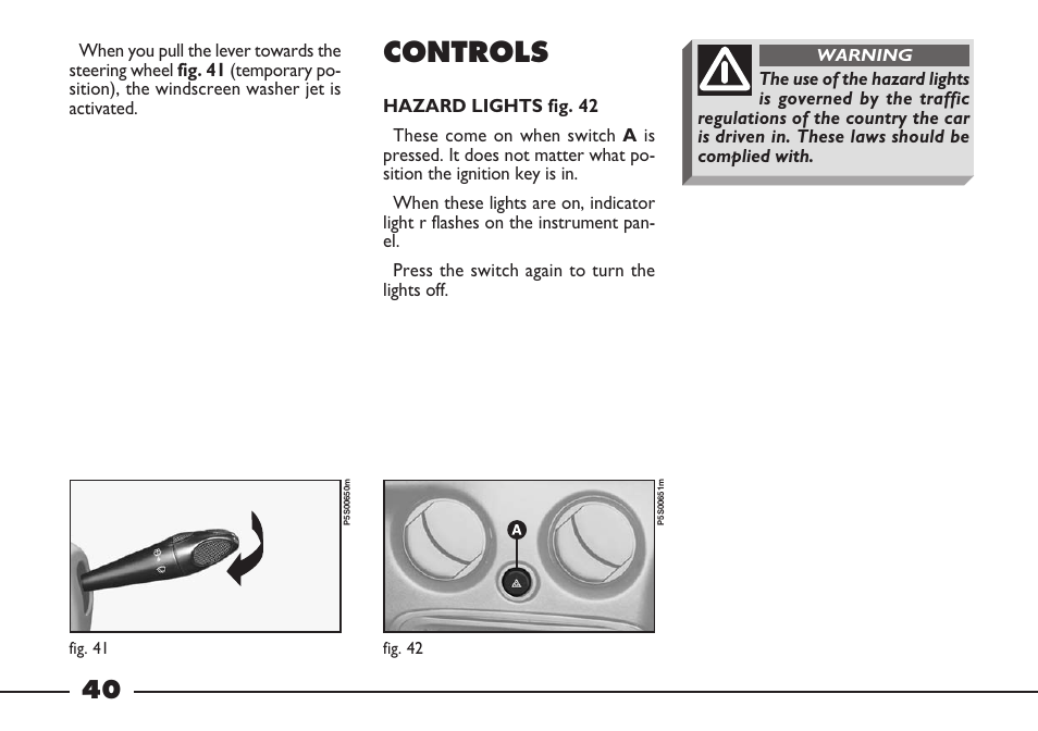 Controls | FIAT Barchetta User Manual | Page 41 / 170