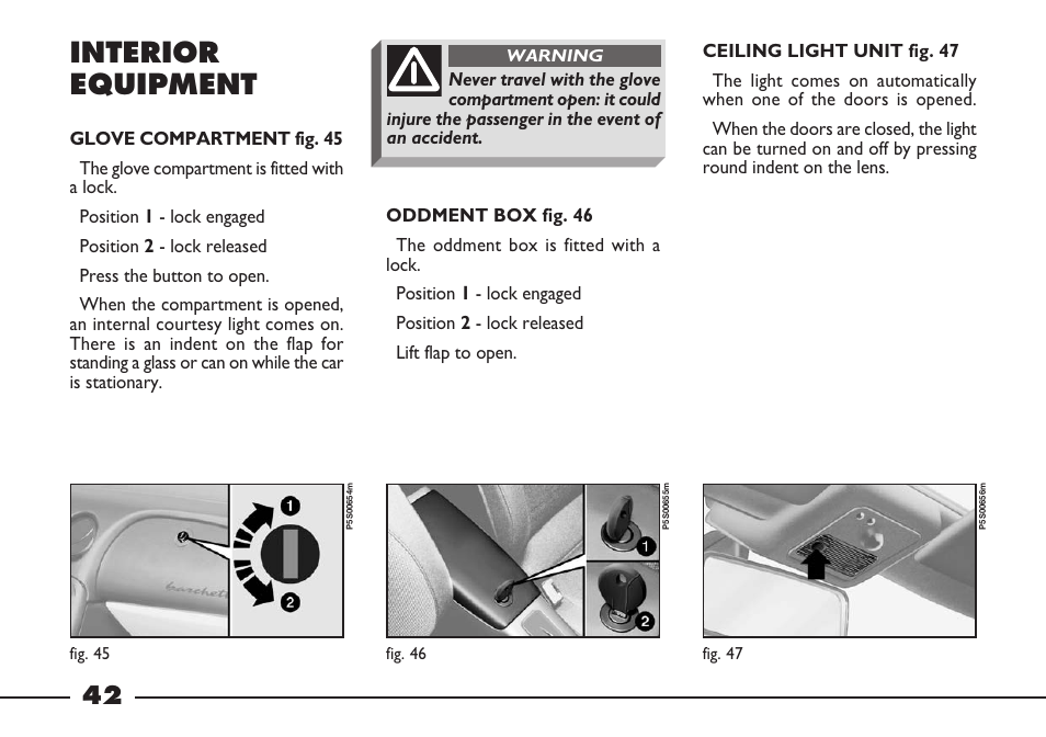 Interior equipment | FIAT Barchetta User Manual | Page 43 / 170