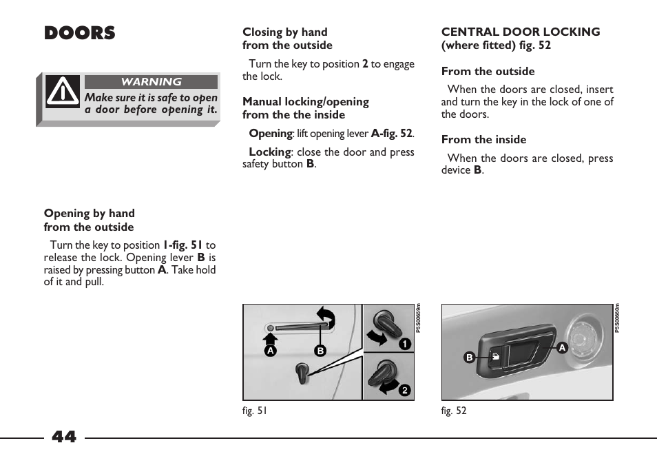 Doors | FIAT Barchetta User Manual | Page 45 / 170