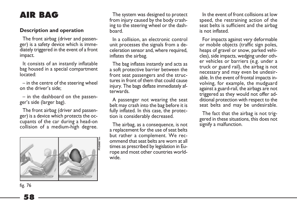 Air bag | FIAT Barchetta User Manual | Page 59 / 170