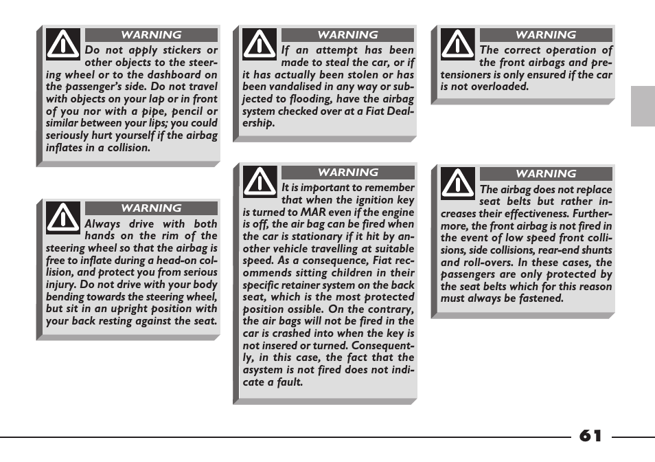 FIAT Barchetta User Manual | Page 62 / 170