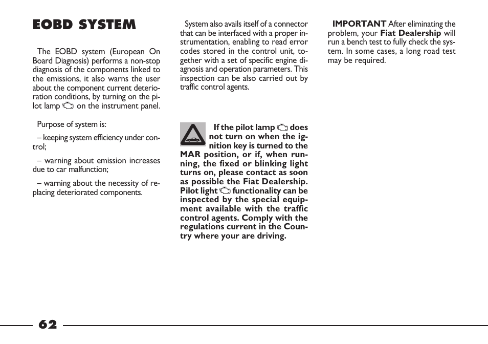 Eobd system | FIAT Barchetta User Manual | Page 63 / 170