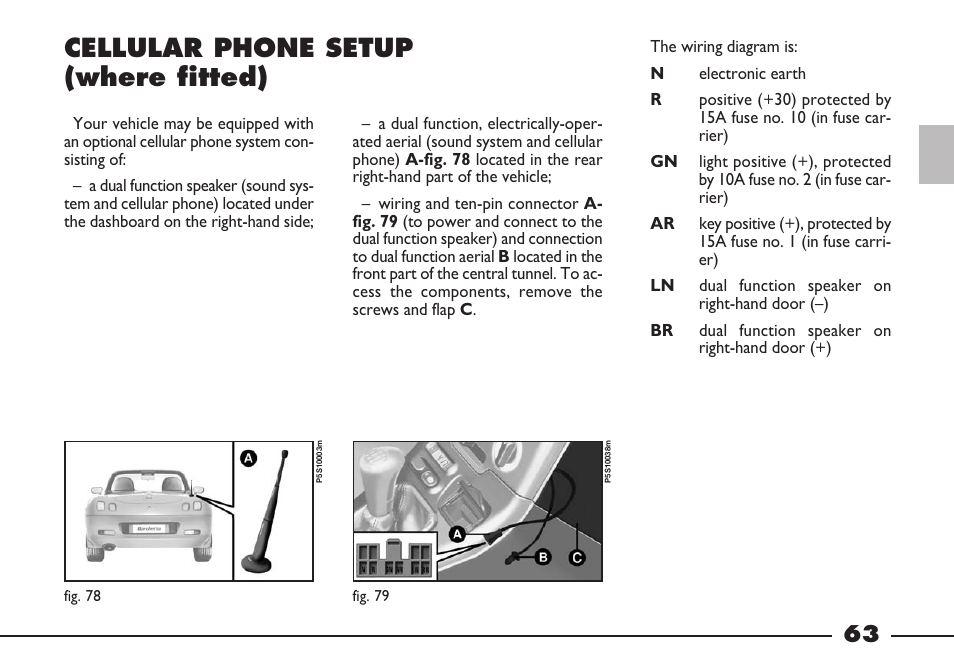 Cellular phone setup (where fitted) | FIAT Barchetta User Manual | Page 64 / 170