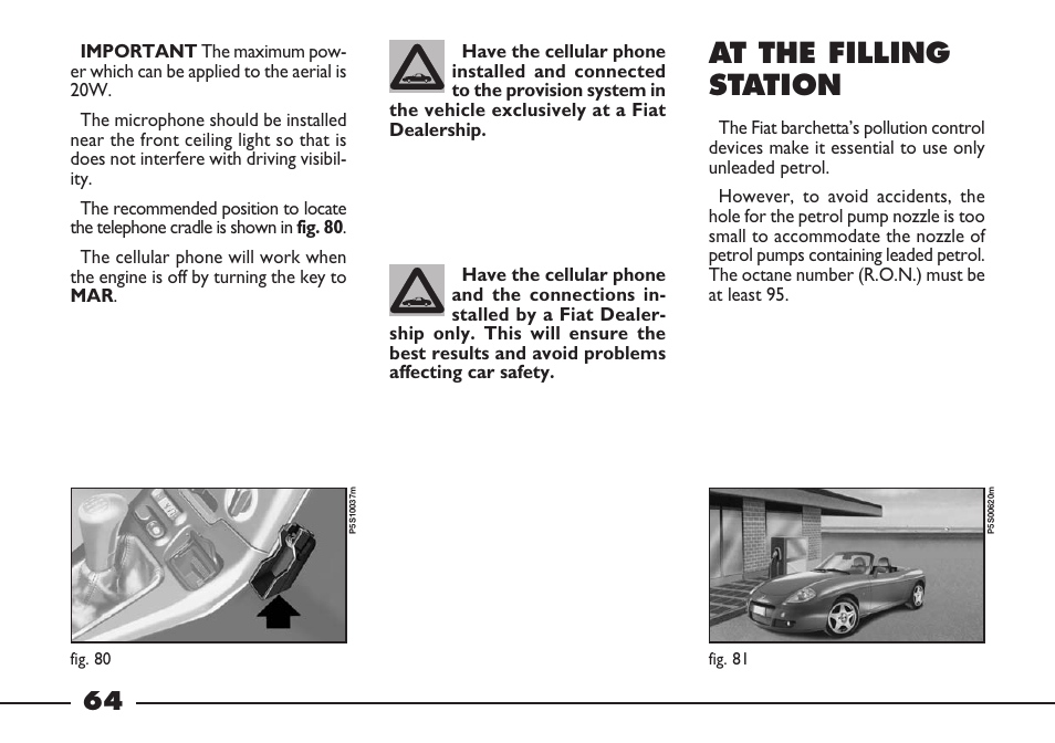 At the filling station | FIAT Barchetta User Manual | Page 65 / 170