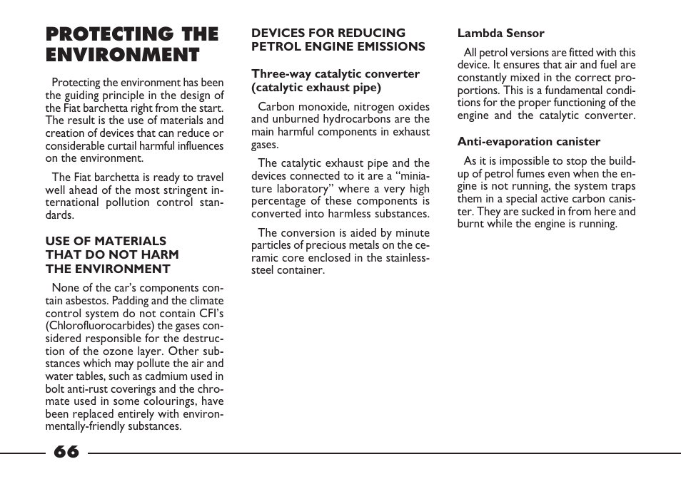 Protecting the environment | FIAT Barchetta User Manual | Page 67 / 170