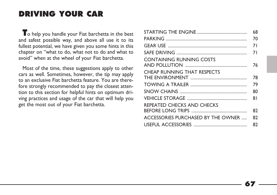 082 gb.pdf, Driving your car | FIAT Barchetta User Manual | Page 68 / 170