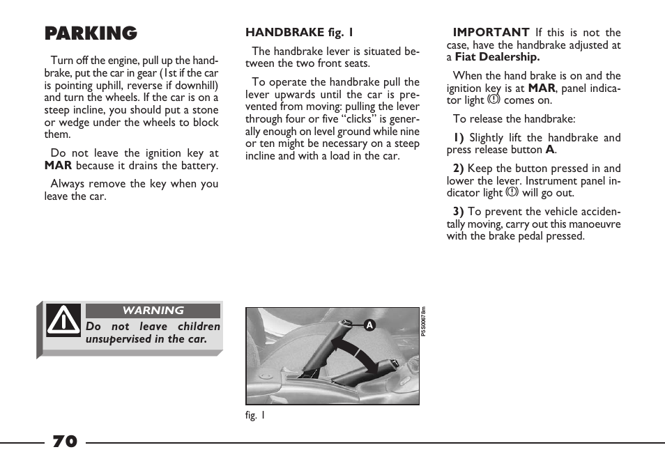 Parking | FIAT Barchetta User Manual | Page 71 / 170