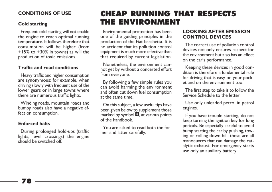 Cheap running that respects the environment | FIAT Barchetta User Manual | Page 79 / 170